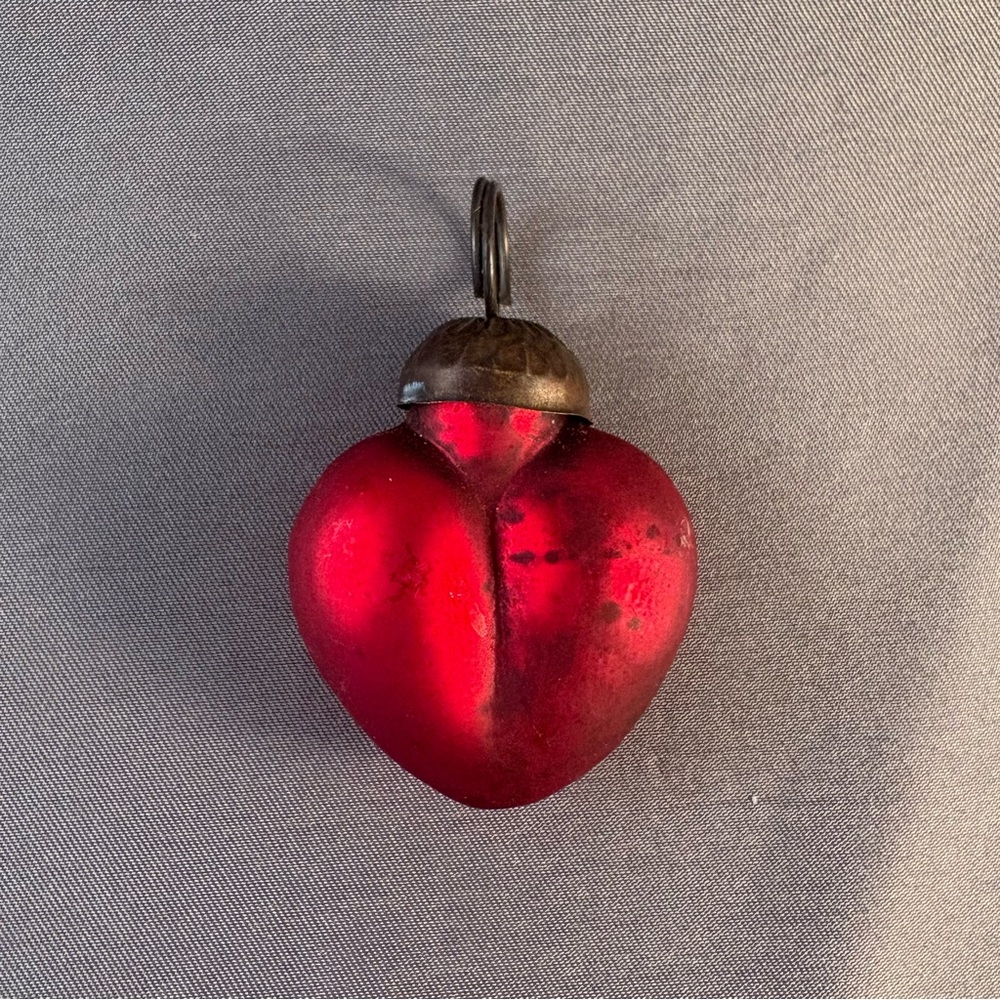 Vintage Kugel Style Heart Christmas Ornament Red Retro Collectible Decoration 2”